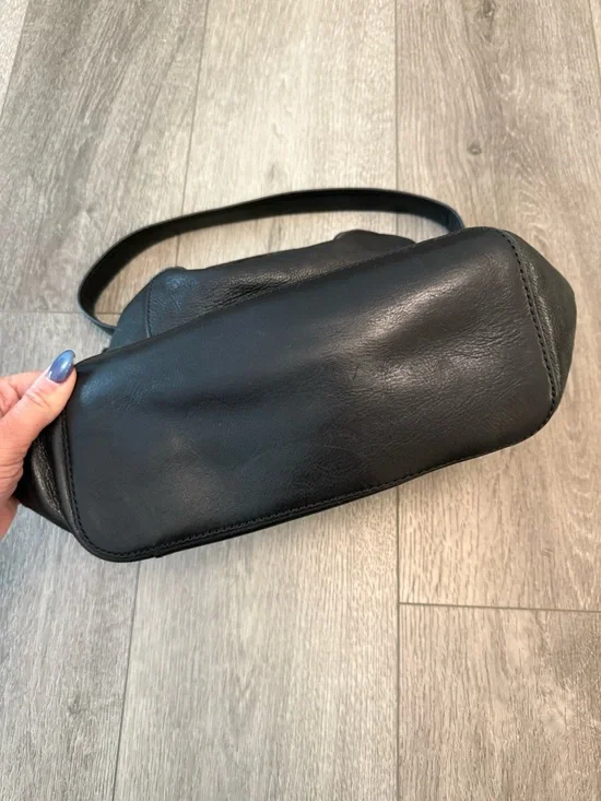 Fossil Black Leather Hobo Shoulder Bag Purse draw string - Picture 7 of 10